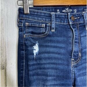 Hollister Women's High Rise Crop Super Skinny Distressed Jeans Blue 24"Waist